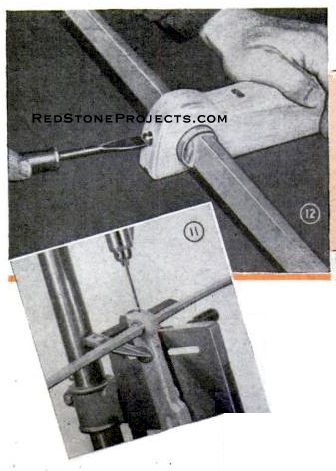 Match drilling a crossbow bow and stock and Securing the bow to the stock with a stove bolt.